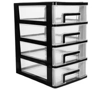 BATHVEVE Multi-layer Desktop Organizer Drawer Box with 4 Tiers, Black and Plastic Makeup and Office Desk Storage Container for Cosmetic and Accessory Arrangement