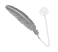 BATHVEVE Natural Heart Crystal Pendant Metal Bookmark with Retro Plume Design for Women Antique Chain Reading Mark Decorative Vintage Style Gift for Book Lovers and Teachers