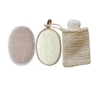 BATHVEVE Natural Loofah Bath Set Effective Dead Skin Removal with 2 White Loofah Brushes 3 Pcs Exfoliating Pads for Face and Body and 1 Cotton Linen Soap Bag for Bath and Spa