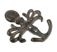 BATHVEVE Octopus Double Wall Hook Nautical Cast Iron Coat Hook Rustic Ocean Theme Hanger Metal Wall Mounted Multipurpose Functionality for Entryway Bedroom