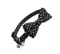 BATHVEVE Pet Bow Tie Collar with Bell Polka Dot Pattern Felt Fabric Adjustable Neck Chain for Cats and Small Dogs Black