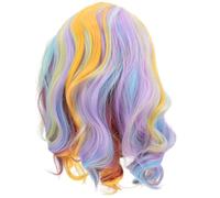 BATHVEVE Rainbow Colour Party Wig for Women Lightweight Wavy Short Shoulder Length Synthetic Cosplay Wig Made of High Temperature Wire, Combable without Tangling for Halloween and Costume
