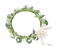 BATHVEVE Romantic Floral Wreath Headdress with Adjustable Ribbon Design Comfortable to Wear Artificial Cloth Flowers and Leaves Elegant Headband for Weddings and Birthdays