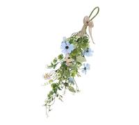 BATHVEVE Spring Summer Floral Teardrop Swag with Bow 18.11" Farmhouse Faux Daisy Wreath Pendant for Porch or Kitchen Cabinet, Vivid Home Décor with Polyester and Iron Wire Material