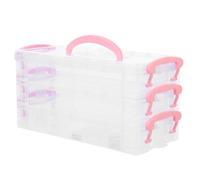 BATHVEVE Stackable Pink Pencil Case Set, Three-Layer Portable Pencil Storage Box with Lid for Boys and Girls and Students, Multi-Functional Watercolor and Marker Pen Organizer for School and Desk Use