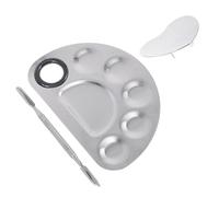 BATHVEVE Stainless Steel Nail Paint Mixing Boards Set 3pcs with Half-moon Palette, Heart-shaped Ring and Mixing Stick for Manicure and Beauty Salon Use