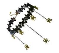 BATHVEVE Vintage Gothic Spider Dangle Choker Necklace with Lace Collar, Comfortable Fit Halloween Neck Pendant for Festival Atmosphere and Personal Shoots, Black Alloy Accessory