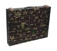 BATHVEVE Vintage Wooden Mahjong Storage Box with Large Capacity and Elegant 3d Embossed Design, Portable Organizer for Mahjong Tiles Suitable for Home and Outdoor Gathering, 26x19cm