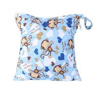 BATHVEVE Waterproof Diaper Bag with Snap Handle, Sturdy Polyester Wet Dry Bag for Cloth Diapers, Travel and Outdoor Use, Blue Cartoon Monkey Pattern Tote Style