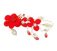 BATHVEVE Wedding Bridal Hair Clip Red Flower Hairpin Shiny Rhinestone Elegant Accessories for Special Occasions for Brides Evening Parties and Dances