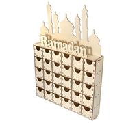BATHVEVE Wooden Ramadan Advent Calendar for Counter and Table, Creative Eid Mubarak Themed Appearance, Sturdy Wood Material, Ramadan Supplies and Home Decoration