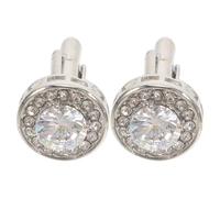 BATHVEVE Zircon Cufflinks Business Shirt Cuff Buttons for Shirts 1 Pair with Silver round Design, Easy to Use Marriage and Valentine's Day Suitable