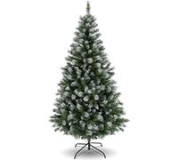 BATHWA Artificial 1.5m with Folding Party Tree with Metal Stand 500 Branch Tips Easy Assembly Christmas Decoration for Office Living Room Kitchen, Green/White, 5FT