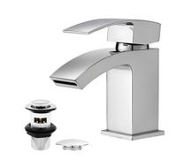 BATHWEST Bathroom Basin Mixer Taps Drainer Monos Sink Mixer Taps with Waste in Silver BATHWEST Silver