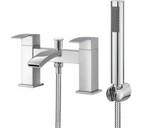BATHWEST Square Waterfall Bath Taps with Shower Bath Mixer Taps with Shower Chrome in Silver BATHWEST Silver