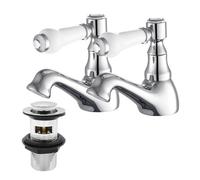 Bathwest Traditional Bathroom Sink Taps Chrome Brass Cloakroom Victorian Basin Taps Pair With Waste