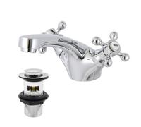 Bathwest Traditional Victorian Style Bathroom Basin Sink Mixer Taps Twin Cross With Waste