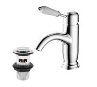 Bathwest Traditional Victorian Style Bathroom Chrome Brass Basin Sink Mixer Taps Mixer With Waste