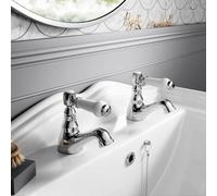 BATHWEST Victorian Chrome Bathroom Sink Taps, 1/4 Turn Brass Traditional Basin Pillar Taps G1/2 Uk Standard Install Size 154Cr