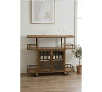 Bathwick Natural Wood & Metal Bar Cart Double Door