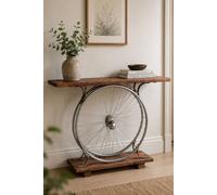 Bathwick Reclaimed Wood & Metal Wheel Console Table
