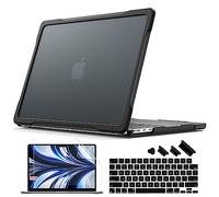 Batianda 4-in-1 Ultimate Case for New MacBook Air 13.6 inch 2026 M5 2025 M4 2024 2022 Model A3240/A3113 - Matte Translucent Rugged Armor Shell with Carbon Fiber Texture Grip Shockproof Bumper - Black