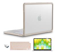 Batianda 4-in-1 Ultimate Case for New MacBook Neo 13 inch 2026 Model A3404 A18 Pro Chip - Matte Translucent Rugged Hybrid Armor Shell with Carbon Fiber Texture Grip Shockproof Bumper - Light Beige