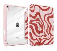 Batianda Case for iPad Air 11 inch 2025 (M3) 2024 M2 Chip [Built-in Pencil Holder] - Premium Pearlescent Silk Texture Smart Cover with Clear Back, Shockproof Folio Auto Sleep/Wake, Red Waves