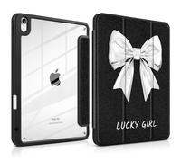 Batianda Case for iPad Air 11 inch 2025 (M3) 2024 M2 Chip [Built-in Pencil Holder] - Premium Pearlescent Silk Texture Smart Cover with Clear Back, Shockproof Folio Auto Sleep/Wake, Bow tie