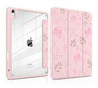 Batianda Case for iPad Air 11 inch M4 M3/M2 Chip, Blush Butterfly Meadow | Satin-Touch Slim Clear Back Folio Case with Pencil Holder, Trifold Stand, Auto Sleep/Wake for Women and Soft Aesthetic Users