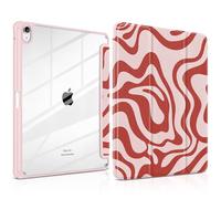 Batianda Case for iPad Air 13 inch 2025 (M3) 2024 M2 Chip [Built-in Pencil Holder] - Premium Pearlescent Silk Texture Smart Cover with Clear Back, Shockproof Folio Auto Sleep/Wake, Red Waves