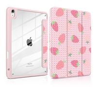 Batianda Case for iPad Air 13 inch 2025 (M3) 2024 M2 Chip [Built-in Pencil Holder] - Premium Pearlescent Silk Texture Smart Cover with Clear Back, Shockproof Folio Auto Sleep/Wake, Strawberry