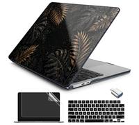 Batianda Case for MacBook Air 13.6" 2026 M5 M4 M3 M2 Chip, Midnight Palm | 4-in-1 bundle with black gold leaf art design, lightweight slim hard shell protection for work, travel and daily style