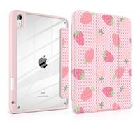 Batianda Case for New iPad (A16) 11 inch 2025 / iPad 10th 10.9-inch 2022 - Premium Pearlescent Silk Texture Smart Cover with Clear Back, Shockproof Folio Auto Sleep/Wake, Strawberry