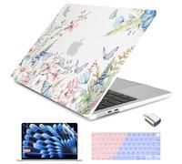 Batianda Case for New MacBook Air 13.6 inch 2026 M5 2025 M4 2024 2022 Release Model A3240 A3113 M3 A2681 M2, Designed Protective Hardshell Keyboard Cover and USB-C OTG Adapter, Butterfly and Flower