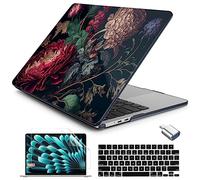 Batianda Case for New MacBook Air 13.6 inch 2026 M5 2025 M4 2024 2022 Release Model A3240 A3113 M3 A2681 M2, Designed Protective Hardshell Keyboard Cover and USB-C OTG Adapter, Vintage Flower