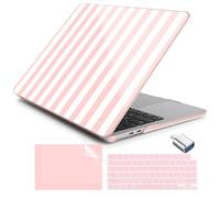Batianda Case for New MacBook Air 13 inch with M5 M4 M3 M2 Chip 2026 2025 2024 2022 Release, Lightweight Ultra-Slim 1.2mm Hardshell & Keyboard Cover & Screen Protector & USB Adapter, Pink Stripe