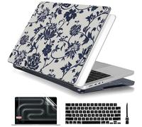 Batianda Case for New MacBook Pro 14 inch 2024 2023 2021 Release with M4 M3 M2 M1 Pro/Max Chip,Slim Lightweight Protective Shell Creative Pattern with Keyboard Cover & Screen Protector, Navy Flowers