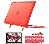 Batianda For M2 MacBook Air 13.6 Inch 2022, Heavy Duty Shockproof Protective Hard Case with Foldable Kickstand and Keyboard Screen Protector for New MacBook Air 13 inch Model A2681, Red