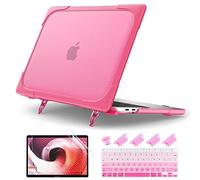 Batianda for MacBook Air 13 inch Case 2020 2019 2018 A2337 M1 A2179 A1932 with Touch ID, Heavy Duty Plastic Hard Shell Case with Fold Kickstand & Keyboard Cover & Screen Protector, Rose