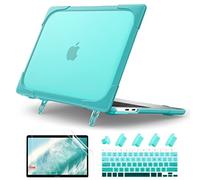Batianda Heavy Duty Case for MacBook Air 13 inch 2020 A2179 A1932 A2337 M1 Chip with Touch ID, Ergonomic Foldable Kickstand (Holds 22lbs) Matte Translucent Protective Cover Keyboard Skin, Cyan