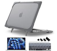 Batianda Heavy Duty Case for MacBook Air 15 inch 2025 M4 2024 2023 Release Model A3241/A3114/A2941, Ergonomic Foldable Kickstand (Holds 22lbs) Matte Translucent Shockproof Cover with Spare Parts, Grey