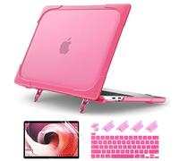 Batianda Heavy Duty Case for MacBook Pro 13 inch 2022 2020 Release A2338 M2 M1 A2289 A2251, Ergonomic Foldable Kickstand (Holds 22lbs) Matte Translucent Shockproof Cover with Spare Parts, Rose