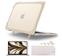 Batianda Heavy Duty Case for New MacBook Air 13.6 inch 2026 M5 2025 M4 Chip 2024 2022 Release, Ergonomic Foldable Kickstand (Holds 20lbs) Matte Translucent Protective Cover with Keyboard Skin, Khaki