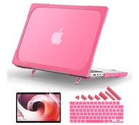 Batianda Heavy Duty Case for New MacBook Pro 14 Inch 2025 M5 M4 M3 M2 Pro/Max Chip- Ergonomic Foldable Kickstand (Holds 22lbs/Zero Wobble) Matte Translucent Rugged Armor Cover with Spare Parts, Pink