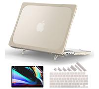 Batianda Heavy Duty Case for New MacBook Pro 14 Inch 2025 M5 M4 M3 M2 Pro/Max Chip- Ergonomic Foldable Kickstand (Holds 22lbs/Zero Wobble) Matte Translucent Rugged Armor Cover with Spare Parts, Khaki