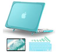 Batianda Heavy Duty Case for New MacBook Pro 14 Inch 2025 M5 M4 M3 M2 Pro/Max Chip- Ergonomic Foldable Kickstand (Holds 22lbs/Zero Wobble) Matte Translucent Rugged Armor Cover with Spare Parts, Cyan