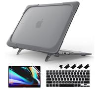 Batianda Heavy Duty Case for Old MacBook Air 13 inch 2017 2015 Model A1466/A1369, Ergonomic Foldable Kickstand (Holds 22lbs) Matte Translucent Shockproof Protective Cover & Keyboard Protector, Grey