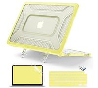 Batianda HexArmor Case for MacBook Neo 13 Inch 2026 Model A3404, Yellow | Extreme Heavy Duty Case with Anti-Slip Durable Metal Stand Holds 25lbs,Honeycomb Hybrid Rugged Shell,Max Cooling & Stability