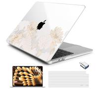 Batianda LumiArt Case for MacBook Air 13.6" M2-M5 Chip, Golden Lotus | 4-in-1 set with gold lotus line flowers design, lightweight slim hard shell protection for elegant, minimal and office user